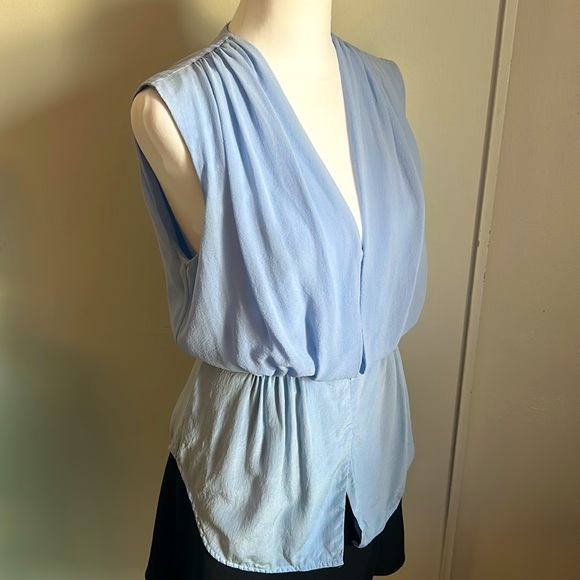 French Connection Feminine Cowl Neck Overlay Sleeveless Peplum Silk Blouse - Picture 3 of 11